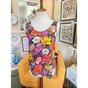 VTG Vintage My Michelle Womens Colorul Floral Tank Top Sz M Rayon 80s 90s Granny
